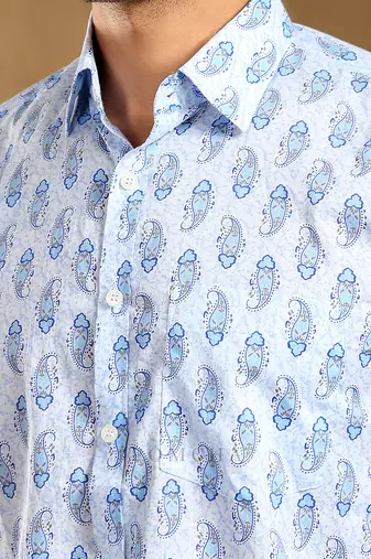 Sagar blue cotton hand block shirt