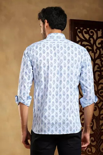 Sagar blue cotton hand block shirt