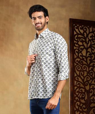 Madhur grey cotton hand block shirt 1