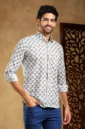 Madhur grey cotton hand block shirt