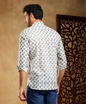 Madhur grey cotton hand block shirt 3