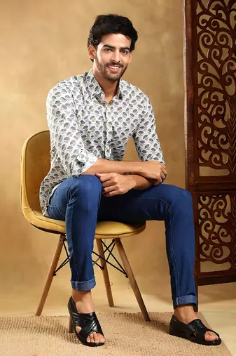 Madhur grey cotton hand block shirt
