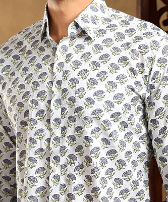 Madhur grey cotton hand block shirt 5