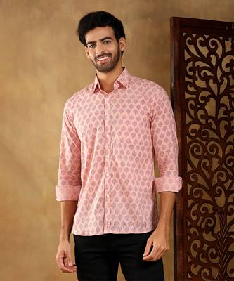 Shubh gulabi cotton hand block shirt 1