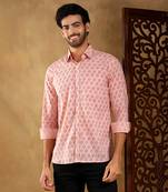 Shubh gulabi cotton hand block shirt