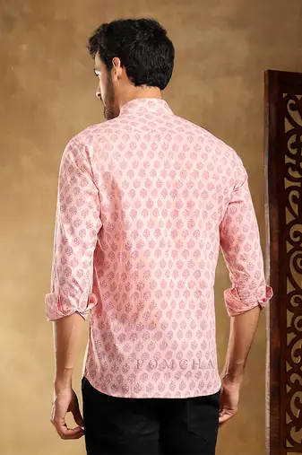 Shubh gulabi cotton hand block shirt