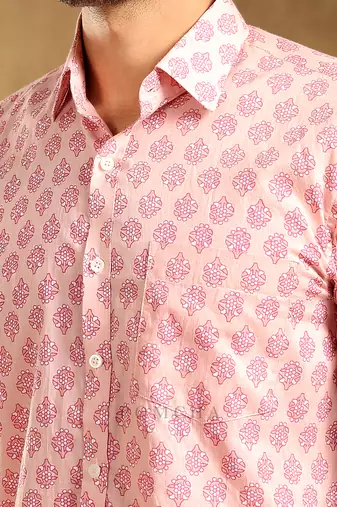 Shubh gulabi cotton hand block shirt
