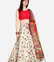 White Satin Silk Lehenga Choli Set With Dupatta