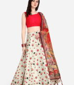 White Satin Silk Lehenga Choli Set With Dupatta
