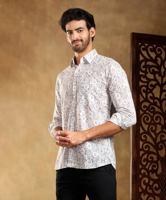 grey cotton hand block shirt 1
