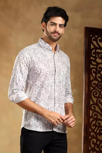 grey cotton hand block shirt