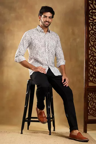 grey cotton hand block shirt