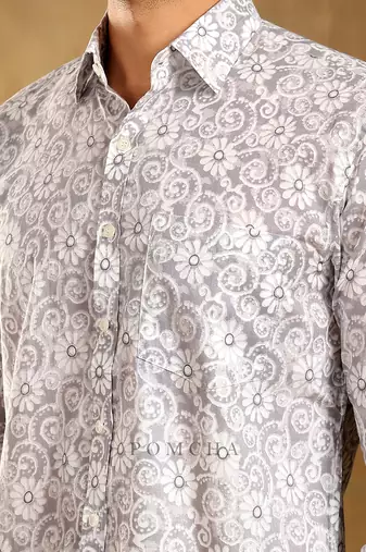 grey cotton hand block shirt