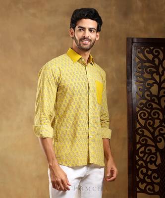 Mohey yellow cotton hand block shirt 2