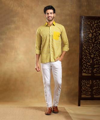 Mohey yellow cotton hand block shirt 4