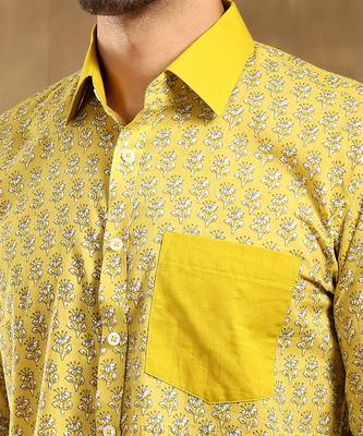 Mohey yellow cotton hand block shirt 5