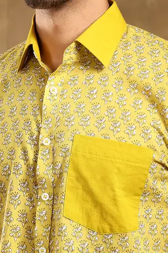 Mohey yellow cotton hand block shirt