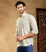 Mehendi green paisley cotton hand block shirt