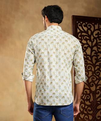 Mehendi green paisley cotton hand block shirt 3