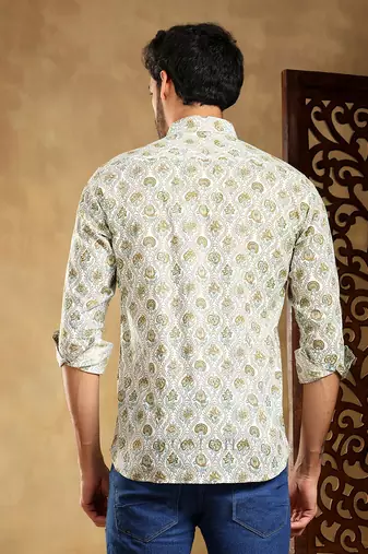 Mehendi green paisley cotton hand block shirt