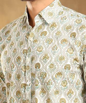 Mehendi green paisley cotton hand block shirt 5