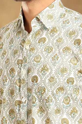 Mehendi green paisley cotton hand block shirt