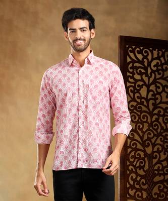 Gulabi phool cotton hand block shirt 1