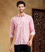 Gulabi phool cotton hand block shirt