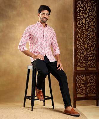 Gulabi phool cotton hand block shirt 3