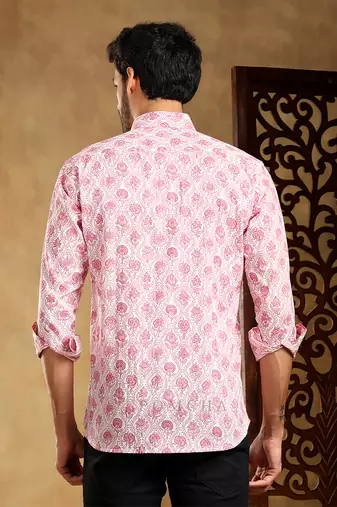 Gulabi phool cotton hand block shirt