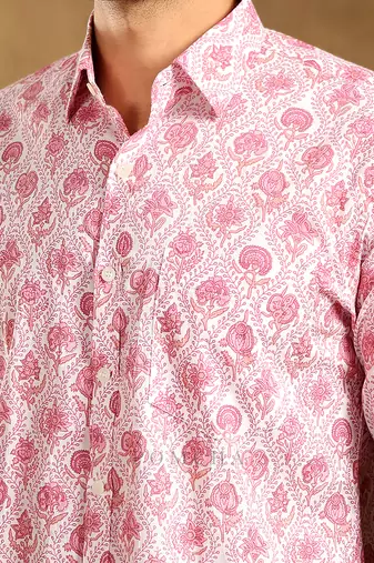 Gulabi phool cotton hand block shirt