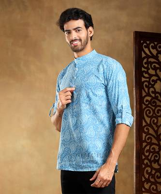 Amber blue cotton hand block shirt 1