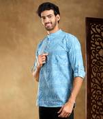 Amber blue cotton hand block shirt