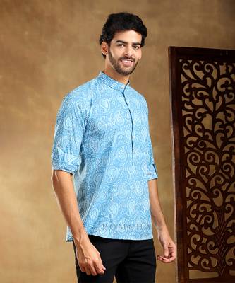Amber blue cotton hand block shirt 2