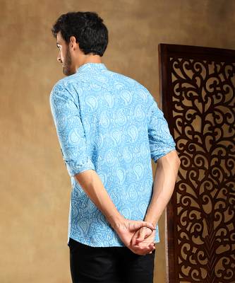 Amber blue cotton hand block shirt 4