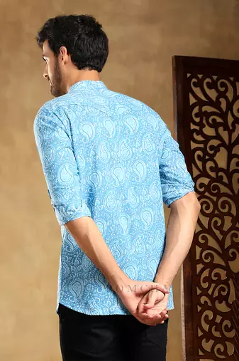 Amber blue cotton hand block shirt