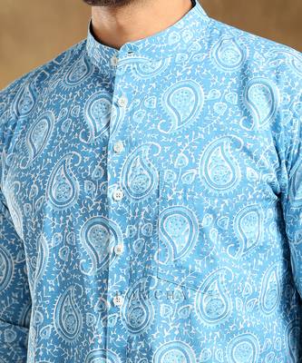 Amber blue cotton hand block shirt 5