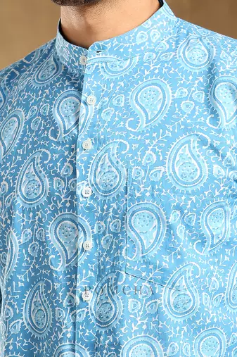 Amber blue cotton hand block shirt