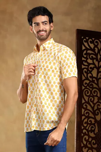 Mogra hand block cotton shirt