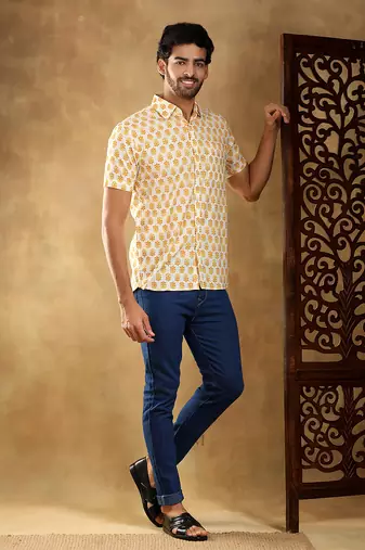 Mogra hand block cotton shirt