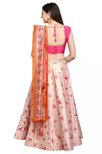 Light Pink Semi-Stitched Lehenga Choli Set With Dupatta