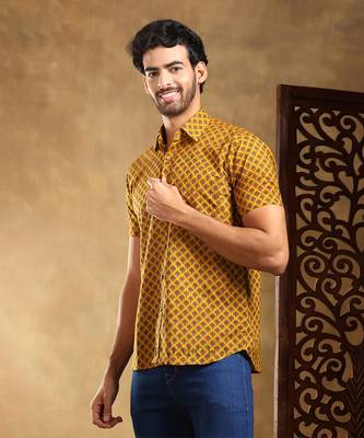 Darpan mustard cotton hand block shirt 1