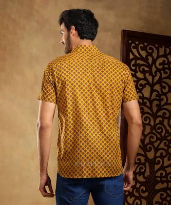 Darpan mustard cotton hand block shirt 3