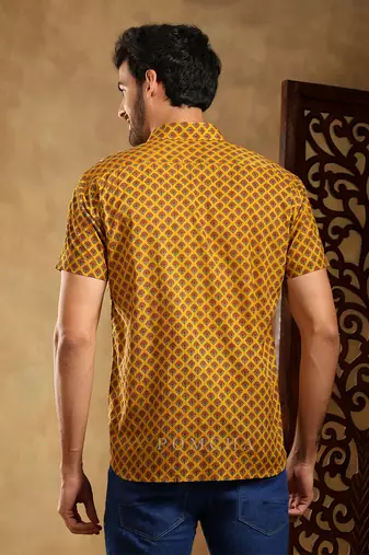 Darpan mustard cotton hand block shirt