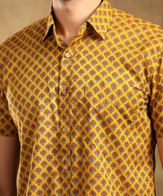 Darpan mustard cotton hand block shirt 5