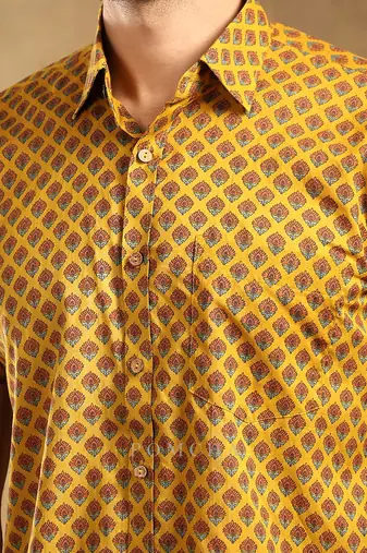 Darpan mustard cotton hand block shirt