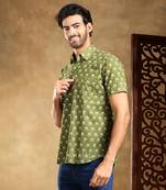 Hasrat green cotton hand block shirt