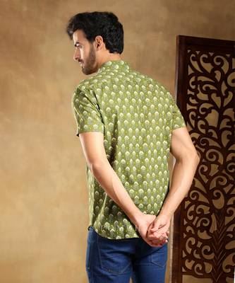 Hasrat green cotton hand block shirt 3