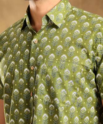 Hasrat green cotton hand block shirt 5