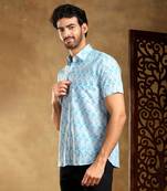 Vistaar blue cotton hand block shirt